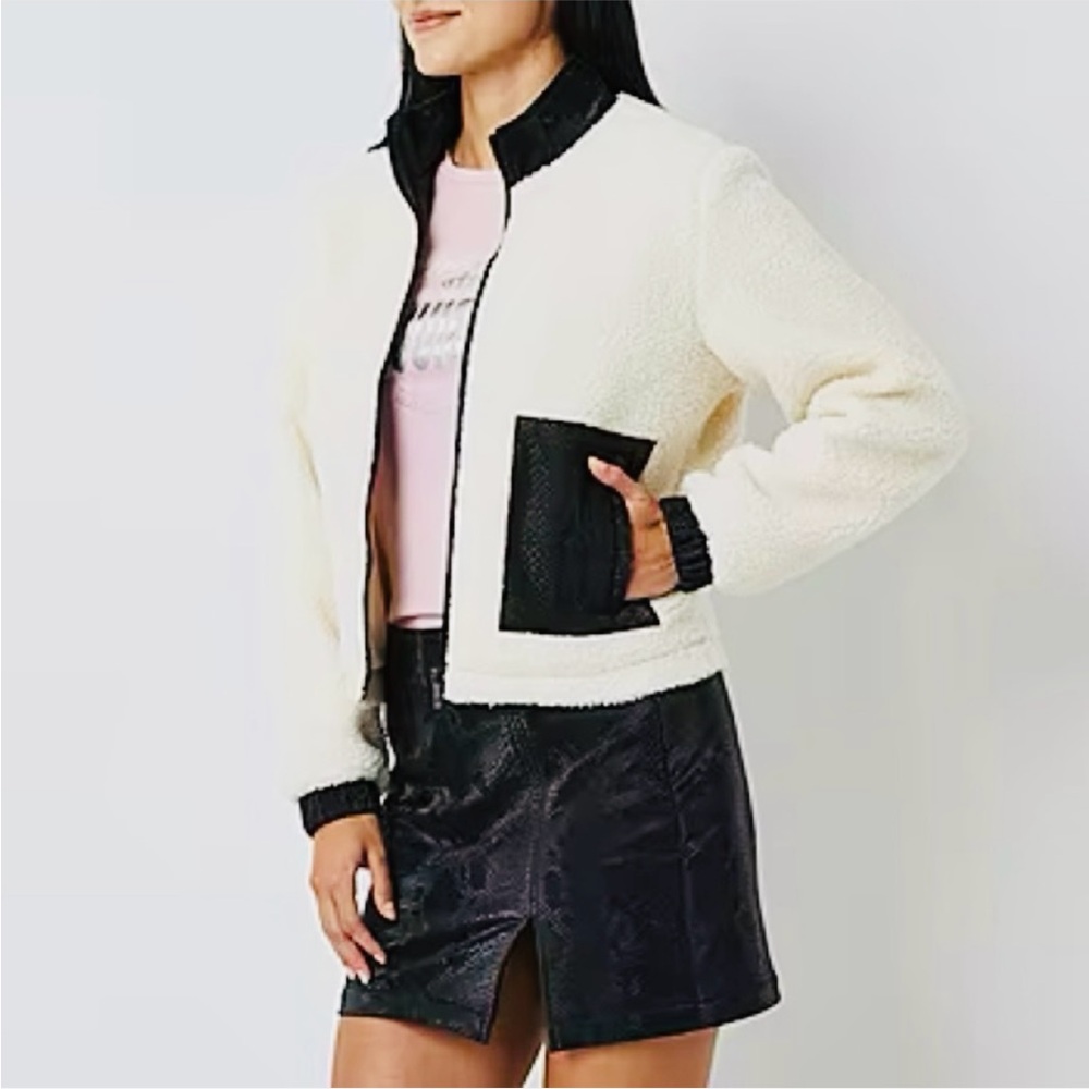 Juicy Couture Sherpa & Black Vegan Leather Bomber Jacket